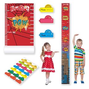 Hero Themed Kids Growth Chart for Wall with Removable Markers - Height Measurement Sticker, Tracking Ruler for Room Decor