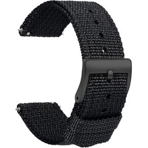 TStrap Nylon Watch Strap 20mm - Quick Release Watch Band Soft Black - Canvas Military Wtach Bands for Men Ladies – for Smart watch Bracelet Replacement with Clasp - 18mm, 20mm, 22mm 24mm
