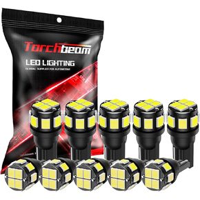 Torchbeam 194 مصباح LED LED ، 10pc T10 168 6000K 5SMD 2825 مصابيح استبدال LED للسيارة Dome Map Door Lights (Pack of 10)