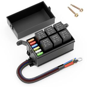 12V Automotive Relay Box 6 Way Relay Fuse Box, with 12 AWG Pre-Wired, Fuse Relay Block Universal Relay Panel