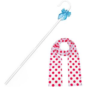 موظفي Shepherd و Pink Movelied Leadiied White Hook Canes مع وشاح وردي مرقط للنساء الفتيات عيد الهالوين لباس.