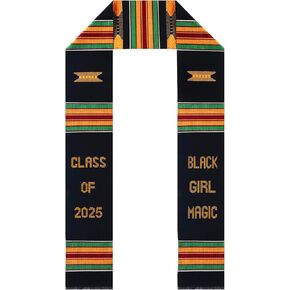 Black Girl Magic Kente Graduation Stole Class of 2025 Authentic Handwoven Kente Cloth Graduation Stole Sash, African Stoles Sash Graduation Gift 72x 4.5 inches One Size Fits All