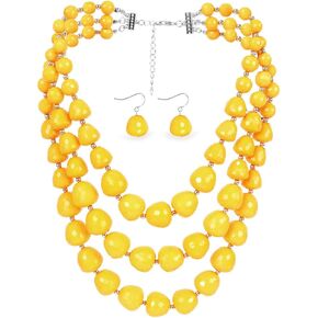 Kosmos-Li كبير وكبير 3 طبقة أكريليك حبة أصفر بيان Multi Strand Big Necklace