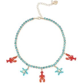 Betsey Johnson Women's Mermaid Jewels Lobster & Starfish Charm Necklace Tennis Necklace