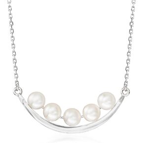 Ross-Simons 5.5-6mm Cultured Pearl Curved Bar Necklace in Sterling Silver