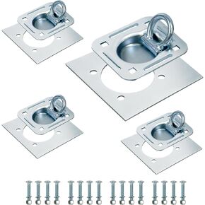 Recessed D-Ring Tie Down Anchors, 6,000 lb Capacity Heavy Duty Tie Down Anchors Kit for Trailer or Deliveries, 4 Pack, Black