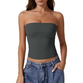 QINSEN Women's Tube Tops Strapless Bandeau Tops Double Lined Slim Fit Summer Going Out Tank Tops
