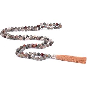 KIKILA Mala Beads 108 Natural Stone GemStones Japamala Yoga Meditation Hand Knotted Beaded Tassel Necklace for Women Men