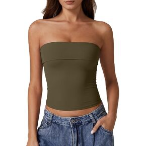 QINSEN Women's Tube Tops Strapless Bandeau Tops Double Lined Slim Fit Summer Going Out Tank Tops in Saudi Arabia