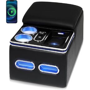 Universal Center Console Consolerest Armrest مع كأس حامل الهاتف الشحن اللاسلكي ، وحدة التحكم في مركز مقعد الشاحنات ، سيارة مسند ذراع المقعد الخلفي ، شاحنة صغيرة للسيارات ، منظم مسند وحدة التحكم المركزية