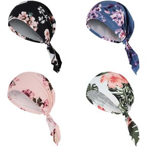4Pcs Chemo Headwear for Women, Soft Cotton Elastic Cancer Headwear, Pre Tied Chemo Hats for Women, Head Wraps for Cancer Patients(Multicolor)