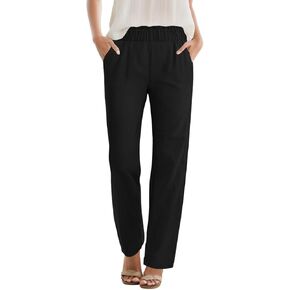 SEMARO Womens Casual High Waisted Linen Feel Pants Tapered Vacation Lounge Pants Trousers with Pockets