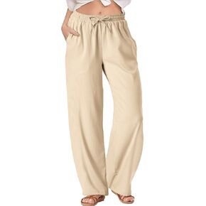 TOPYOGAS Womens High Waist Drawstring Stretch Casual Pants Summer Loose Pants Straight Trousers with Pockets in Kuwait