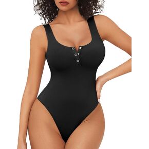 Avidlove bodysitits للنساء زر أسفل الرقبة مربعة بلا أكمام بدلة الجسم المفاجئة
