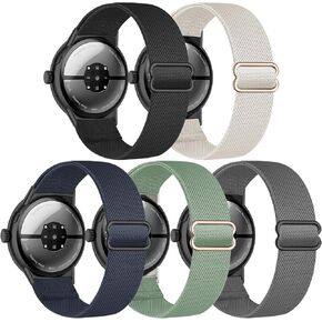 5 Pack Stretchy Nylon Compatible with Google Pixel Watch 3 45mm Band for Women Men, Elastic Adjustable Straps Soft Sport Wristbands Replacement for Pixel Watch 3 45mm Accessories