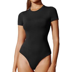 IUGA Bodysuits for Women Tummy Control Crew Neck Short Sleeve Body suits Basic Bodysuit T shirt Tops