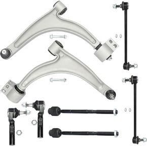 IRONTEK 8pcs Front Lower Control Arm w/Ball Joints Sway Bar End Links Tie Rods Fit for Chevy Malibu 2004-09, for Pontiac G6 2005-10, for Saturn Aura 2007-09, K620180 K620179 K80252 EV80988 ES800030