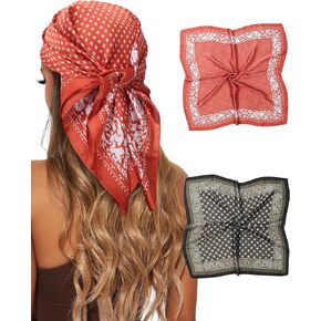 Chlins 2 PCS 27.5 "وشاح الرأس للنساء الساتان شعر وشاح الحرير وشاح الرقبة مربع الشعر عصابات الشعر