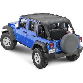 MasterTop Freedom Mesh Bimini Plus Top in Black | متوافق مع 2007-2018 JEEP JKU 4 DR WRANGLER المركبات | لا حاجة إلى الإزالة عند استبدال الأعلى الصلب | 14221401