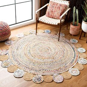 سجادة SAFAVIEH Cape Cod Collection - 2'3" x 8'، أزرق وبيج، مصنوعة يدويًا من الجوت والقطن المضفر من بوهو، مثالية للمناطق ذات حركة المرور العالية في غرفة المعيشة وغرفة النوم (CAP201C)