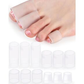 16PCS Silicone Toe Sleeves Gel Corn Protectors Toe Tube Cushions with 4 Size, Soft Corn Pads Covers for Women Men Pain Relief, Calluses, Blisters, Bunion, Hammer (8gel+8nylon)