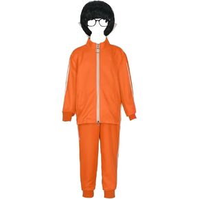 Uisozsfeb Kids Orange Tracksuit 2 قطعة رياضية هوديي مع نظارات شعر مستعار
