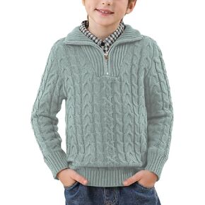 Boys Winter Turtle Neck Long Sleeve Cable Knit Sweater Quarter Zipper Solid Pullover Sweater 3-12 Years