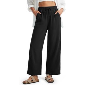 سروال Libin Linen Women ساق عريضة السراويل الشاطئية الشاطئية الكتان الصيفي الصيفية سراويل سراويل العمل مع جيوب