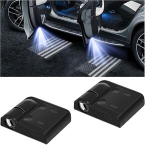 2PCS American Flag Car Door Lights Logo Projector, LED Wireless Vehicle Door Welcome Courtesy Light, Patriotic Automotive Sensor Ghost Shadow Lamp, Universal for Most Cars (Black)