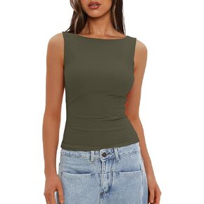 Darong Women's Women Clining Tank Tops Boat Neck Olcyless Priced Basic Out Out غير الرسمي قمصان الخزان المقطوعة غير الرسمية