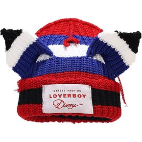 Striped Cat Ear Hat Cute Beanie Hat Knit Cap Warm Skull Cap Crochet Hat for Men and Women
