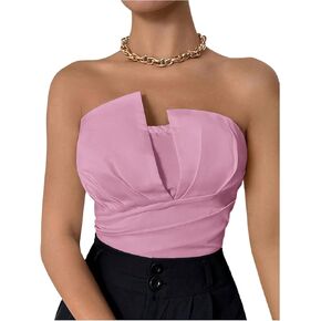 Milumia Women's Strapless Ruched Bodysuit Elegant Sleeveless Slim Fit Work Bandeau Top