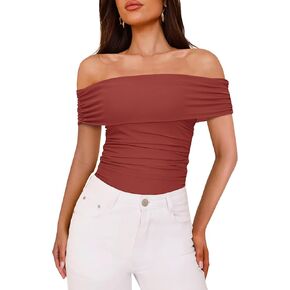REORIA Women’s Bodysuit Sexy Off Shoulder Mesh Leotard Thong Body Suits Outfits for Going Out Tops
