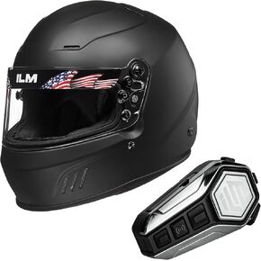 ILM Snell SA2020 Full Face Auto Car Racing Helmets Model 760 (Matte Black, M) and Bluetooth Headset with Hi-Fi System
