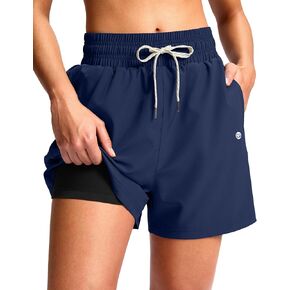 G Gradual Women's Swim Shorts 4" Quick Dry Board Shorts with Boxer Liner Deep Pockets Trunks for Water Fun, Beach, Surf, Pool
