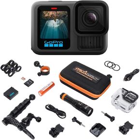 مجموعة أدوات الغوص لكاميرا الحركة GoPro HERO12 المقاومة للماء مع فيديو بدقة 5.3K60 UHD وصور HDR بدقة 27 ميجابكسل - حزمة مع غطاء واقي وحزمة إضاءة فيديو وصينية كاميرا ومشبك مزدوج وبطاقة microSD سعة 64 جيجابايت
