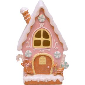 Mark Feldstein & Associates Frosted Pink Gingerbread Home Winter Winter Village ، 10 بوصات