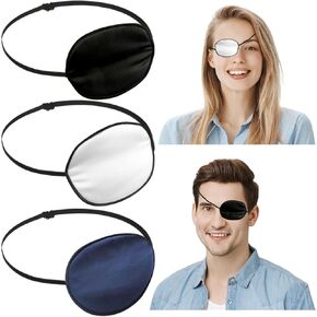 3 Pieces Eye Patches for Adults, Adjustable Medical Eye Patch, Soft Silk Eye Patches, Amblyopia Lazy Eye Patches for Left or Right Eyes (Black, White, Navy Blue)