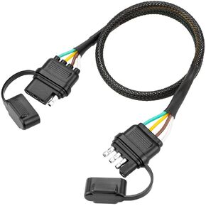4 دبوس تمديد سلك مقطورة ، 24 بوصة ، موصل قابس ضوء مقطورة مسطح مع غطاء الغبار ، 18AWG نقي الأسلاك النحاس موسع مع حماية أنابيب نول