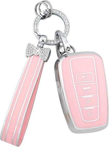 PIFOOG Key Fob Cover for Toyota RAV4 Camry Highlander Corolla 4Runner Prius Avalon C-HR 4 أزرار مفاتيح السيارة حافظة شل حامي بلينغ سلسلة المفاتيح الأرجواني الملحقات جرلي المرأة TPU in Kuwait