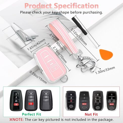PIFOOG Key Fob Cover for Toyota RAV4 Camry Highlander Corolla 4Runner Prius Avalon C-HR 4 أزرار مفاتيح السيارة حافظة شل حامي بلينغ سلسلة المفاتيح الأرجواني الملحقات جرلي المرأة TPU in Kuwait