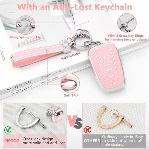 PIFOOG Key Fob Cover for Toyota RAV4 Camry Highlander Corolla 4Runner Prius Avalon C-HR 4 أزرار مفاتيح السيارة حافظة شل حامي بلينغ سلسلة المفاتيح الأرجواني الملحقات جرلي المرأة TPU in Kuwait