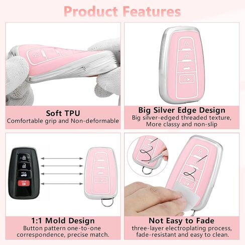 PIFOOG Key Fob Cover for Toyota RAV4 Camry Highlander Corolla 4Runner Prius Avalon C-HR 4 أزرار مفاتيح السيارة حافظة شل حامي بلينغ سلسلة المفاتيح الأرجواني الملحقات جرلي المرأة TPU in Kuwait
