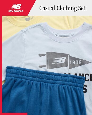 مجموعة New Balance Boys Shorts - 3 قطعة قصيرة الأكمام Crewneck Logo Tee وقصيرة الصوف غير الرسمية للأولاد (الأحجام: 8-12) in Saudi Arabia