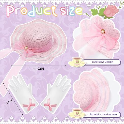 Zhanmai 6 PCS Girls Tea Party Hats accsitations stit Kids Bonnets Bonnets Hats and Gloves For Girls Dress Up Favors in Kuwait