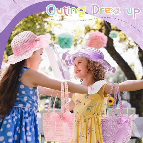 Zhanmai 6 PCS Girls Tea Party Hats accsitations stit Kids Bonnets Bonnets Hats and Gloves For Girls Dress Up Favors in Kuwait