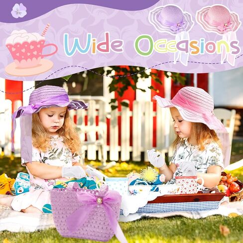 Zhanmai 6 PCS Girls Tea Party Hats accsitations stit Kids Bonnets Bonnets Hats and Gloves For Girls Dress Up Favors in Kuwait
