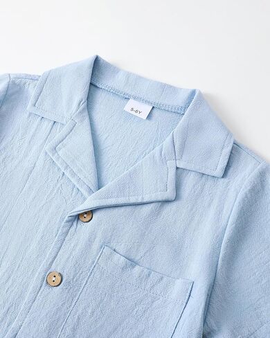 Boys Summer Cloth Clute Button Down Downshs and Short Press Big Kid Beach Vacation String Short Sleeve With With Hat in Kuwait