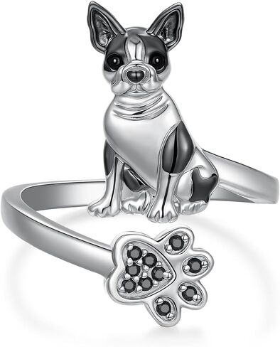 Black Pug Ring 925 Sterling Silver Pug Adjustable Ring Dog Pug Jewelry Gifts for Women Girls Pug Lovers in Saudi Arabia