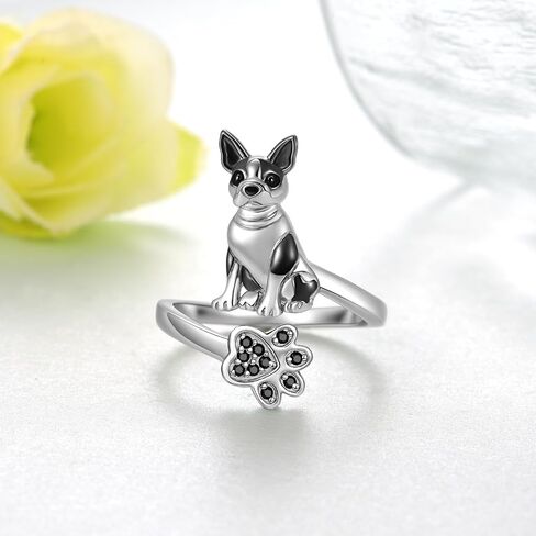 Black Pug Ring 925 Sterling Silver Pug Adjustable Ring Dog Pug Jewelry Gifts for Women Girls Pug Lovers in Saudi Arabia